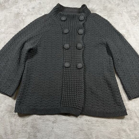 Style‎ & Co Gray Big Button Front Cable Knit Sweater Large - Picture 1 of 5